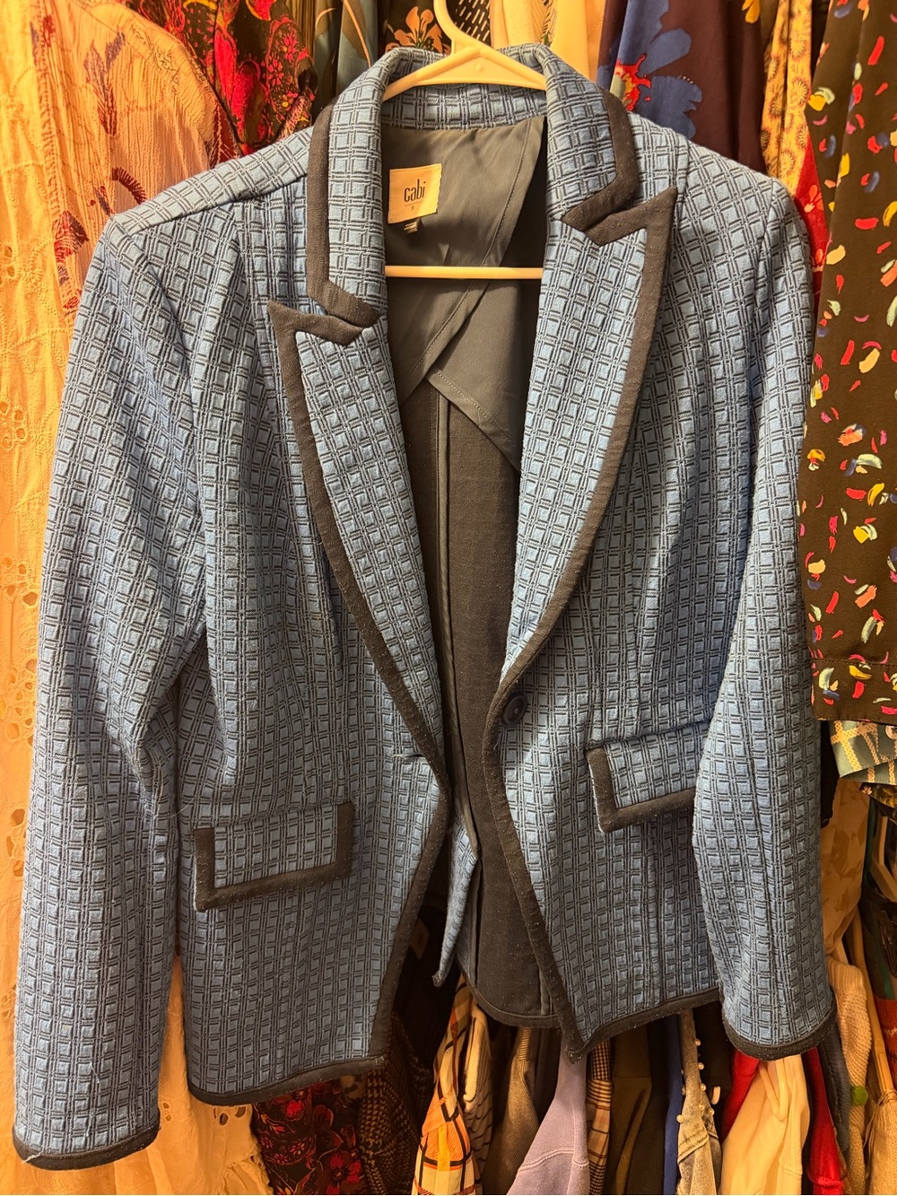 CAbi Light Blue Geometric Sport Coat with Black Trim